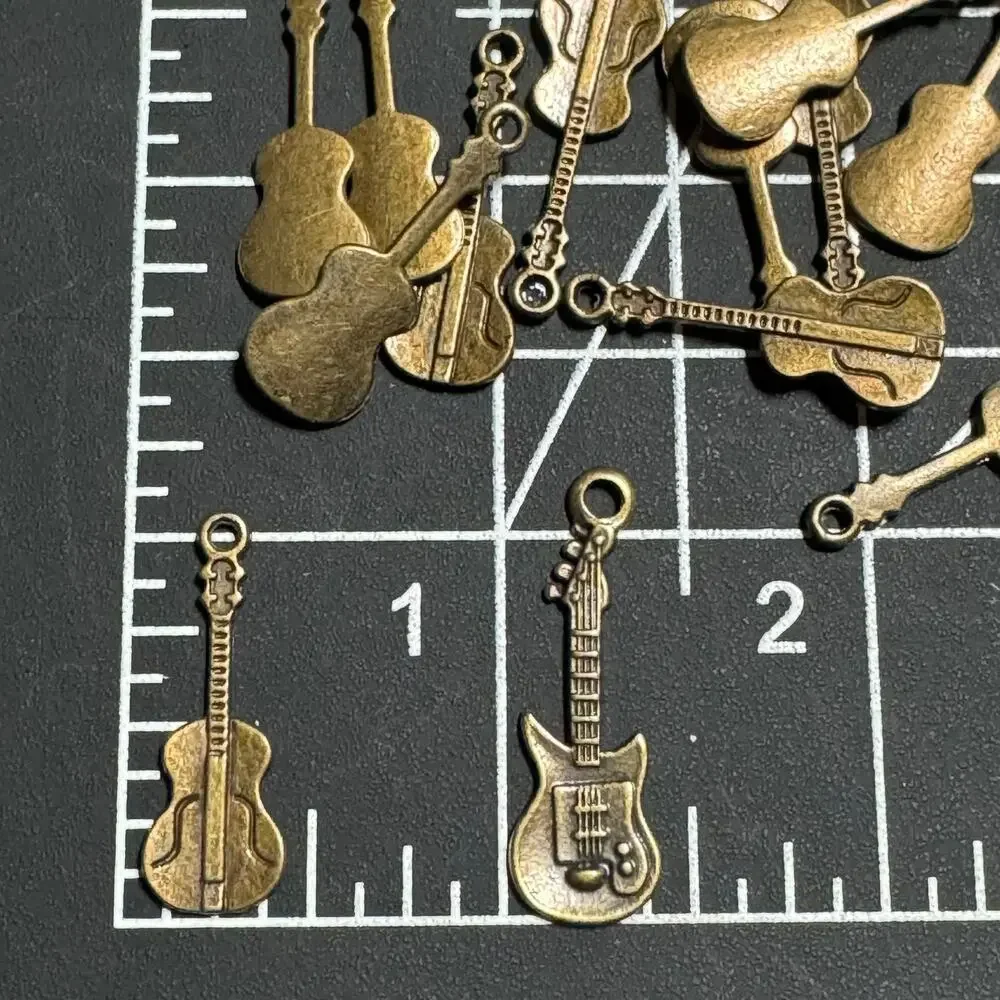 Bronze tone metal guitar charm pendant jewelry making music